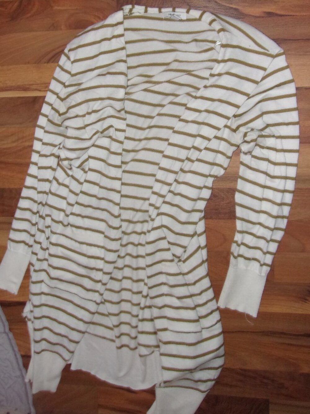size medium open sweater womens coat long tan white striped coverup knit